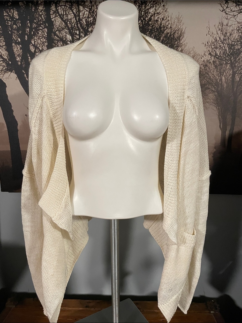 360 Sweater Open-Front Cream Knit Women's Cardigan Sweater - L